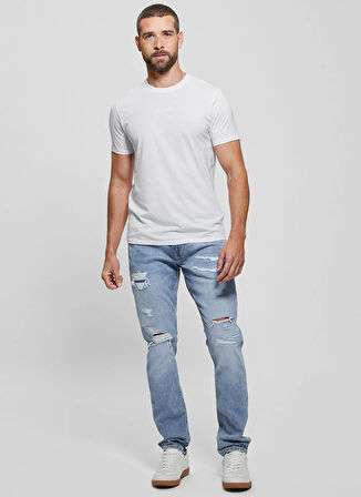 Guess Bisiklet Yaka Desenli Beyaz Erkek T-Shirt M4GP39K7HD0G011 SS GUESS EMB PIMA