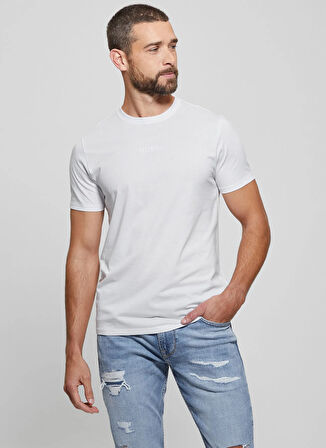 Guess Bisiklet Yaka Desenli Beyaz Erkek T-Shirt M4GP39K7HD0G011 SS GUESS EMB PIMA