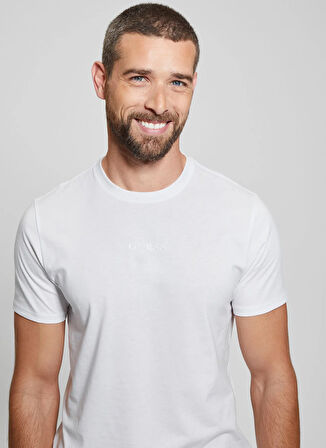 Guess Bisiklet Yaka Desenli Beyaz Erkek T-Shirt M4GP39K7HD0G011 SS GUESS EMB PIMA