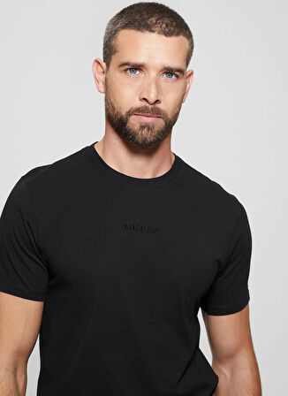 Guess Bisiklet Yaka Desenli Siyah Erkek T-Shirt M4GP39K7HD0JBLK SS GUESS EMB PIMA