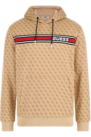 Guess Erkek  Logolu Kahverengi Sweatshirt