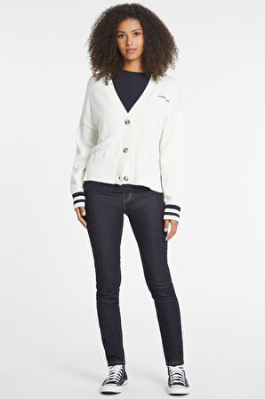 Kadın GJ LS VN Nakış İşleme Logolu Hırka - Beyaz | S