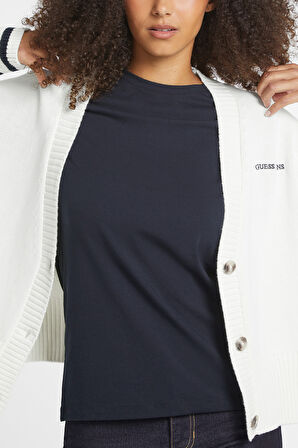 Kadın GJ LS VN Nakış İşleme Logolu Hırka - Beyaz | S