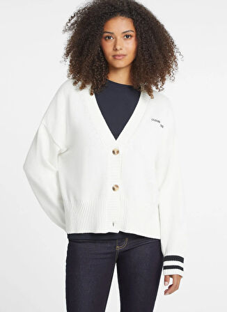 Guess Jeans Beyaz Kadın Hırka GJ LS VN GUESS J EMB - ORGANIC COTT