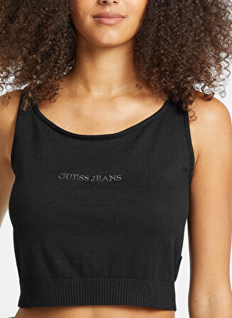 Guess Jeans Yuvarlak Yaka Düz Siyah Kadın Bluz GJ SCOOP GUESS J EMB - REC POLY CHE