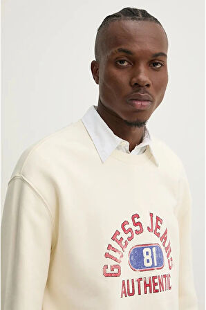 Guess Jeans GJ CN REG GJ AUTHENT Erkek Ekru Sweatshirt M4BQ06K9V31-G053