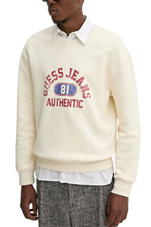 Guess Jeans GJ CN REG GJ AUTHENT Erkek Ekru Sweatshirt M4BQ06K9V31-G053