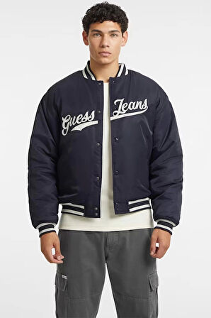 Guess Jeans GJ BOMBER WITH PATCH Erkek Lacivert Ceket M4BL24WG932-A71W