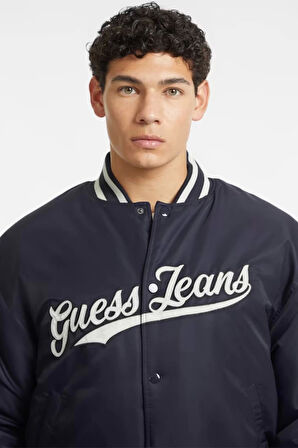 Guess Jeans GJ BOMBER WITH PATCH Erkek Lacivert Ceket M4BL24WG932-A71W