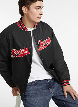 Guess Jeans Siyah Erkek Mont M4BL24WG932JBLK GJ BOMBER WITH PATC