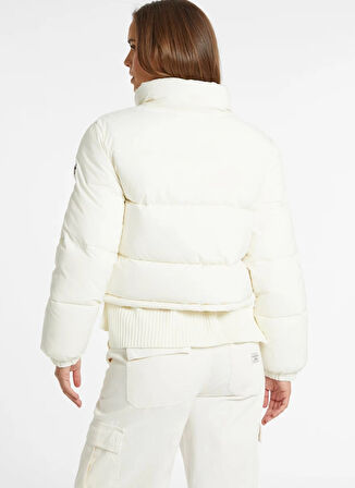 Guess Jeans Krem Kadın Mont GJ CROPPED PUFFER - RECY COATED LIG