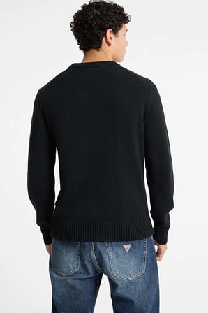 Erkek Bisiklet Yaka Logolu Pamuklu Triko - Siyah | 2XL