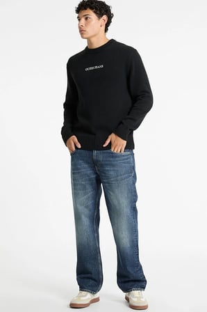 Erkek Bisiklet Yaka Logolu Pamuklu Triko - Siyah | 2XL