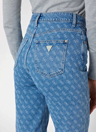 Guess Normal Bel Düz Paça Regular Fit Çok Renkli Kadın Denim Pantolon MOM JEAN - ECO RECY CO SHINE STR IN