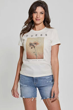 Guess Kadın Çiçek Baskılı T-Shirt
