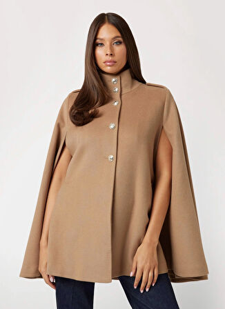 Guess Kahve Kadın Kaban MARLENE CAPE - SOFT MIXED WOOL