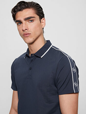 Guess Erkek Mavi Quattro G Şeritli Polo Tişört