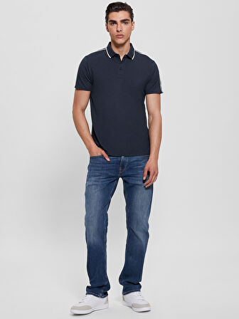 Guess Erkek Mavi Quattro G Şeritli Polo Tişört
