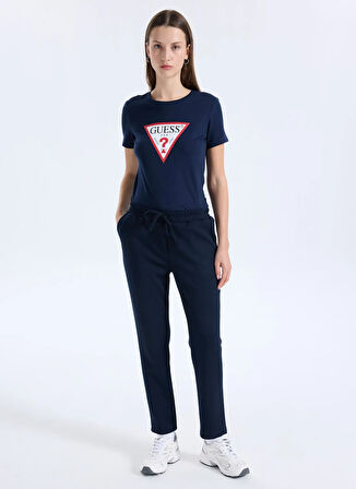 Guess Yuvarlak Yaka Baskılı Mavi Kadın T-Shirt Original Kadın Slim Fit T-Shirt