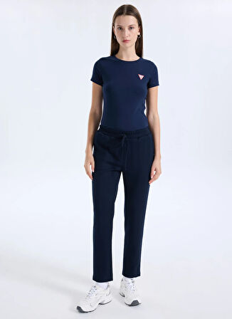 Guess Yuvarlak Yaka Baskılı Mavi Kadın T-Shirt Mini Triangle Kadın Slim Fit T-Shir