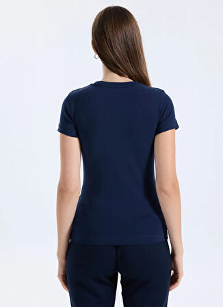 Guess Yuvarlak Yaka Baskılı Mavi Kadın T-Shirt Mini Triangle Kadın Slim Fit T-Shir