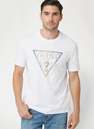 Guess Beyaz Erkek T-Shirt M4BI35J1314G011 SS CN MULTICOL TRIA