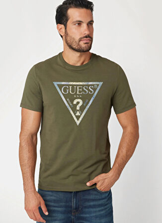 Guess Yeşil Erkek T-Shirt M4BI35J1314G8F6 SS CN MULTICOL TRIA