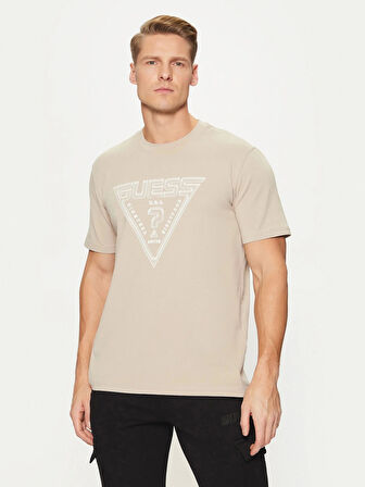 Guess Erkek Bej Logolu T-Shirt