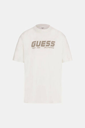 Guess Erkek Beyaz Logolu Nakış İşlemeli T-Shirt