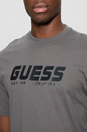 Guess Erkek Gri Logolu Nakış İşlemeli T-Shirt