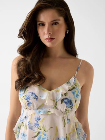 Guess Kolsuz Linda Fırfırlı Taş İşlemeli Kadın Çok Renkli Bluz W6GH27W1843-PMI9