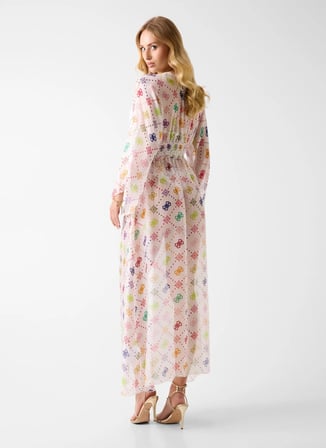 Guess Beyaz Kadın V Yaka Bol Kesim Desenli Kimono E6GK08WE550-PMKZ