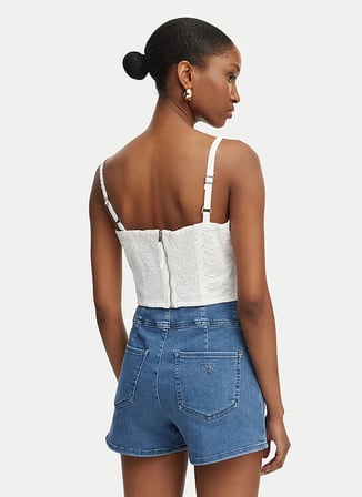 Guess Beyaz Kadın Kalp Yaka Comfort Fit Nakışlı Gömlek W6GH47W1880-G011
