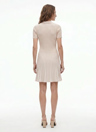 Guess Bej Kadın V Yaka Pilise Elbise W6GK18Z0591-SM22