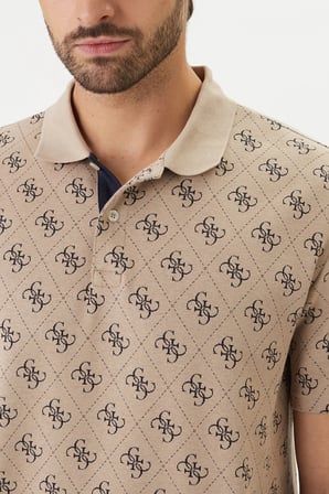 Guess Kısa Kollu Tamamı 4G Jakarlı Polo Yakalı Erkek Bej Polo T-shirt M6GP04K3073-FMAZ