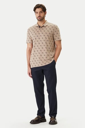 Guess Kısa Kollu Tamamı 4G Jakarlı Polo Yakalı Erkek Bej Polo T-shirt M6GP04K3073-FMAZ