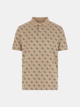Guess Kısa Kollu Tamamı 4G Jakarlı Polo Yakalı Erkek Bej Polo T-shirt M6GP04K3073-FMAZ