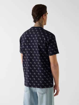 Guess Bisiklet Yaka Kısa Kollu Jakarlı 4G Örme Erkek Lacivert T-shirt M6GP34K3200-FBDB