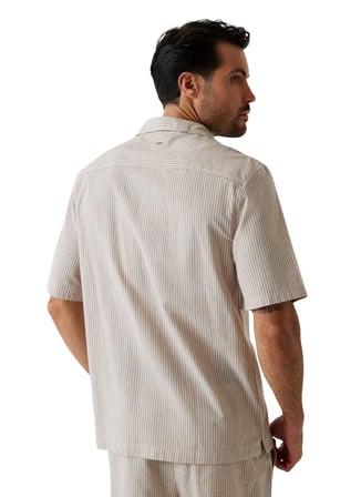 Guess Ekru Erkek Relaxed Çizgili Gömlek M6GH33W1721-SM1R Krem Gömlek