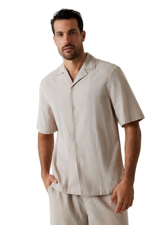 Guess Ekru Erkek Relaxed Çizgili Gömlek M6GH33W1721-SM1R Krem Gömlek