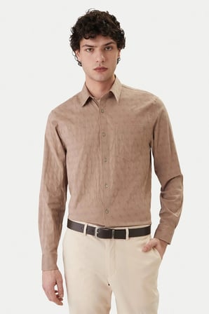 Guess Uzun Kollu Cepli Jakarlı Erkek Bej Gömlek M6GH18W1713-FMAZ