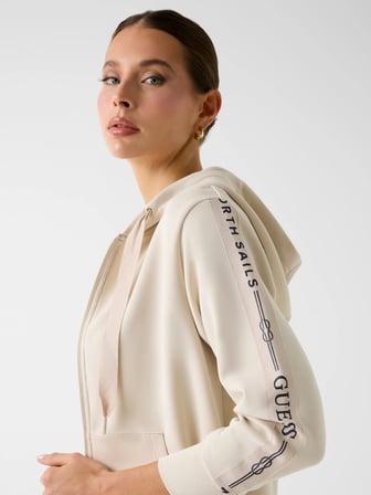 Guess GuessxNS Fermuarlı Kapüşonlu Kadın Krem Eşofman Üstü W6GQ03K2656-A115