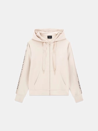 Guess GuessxNS Fermuarlı Kapüşonlu Kadın Krem Eşofman Üstü W6GQ03K2656-A115