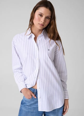 Guess Jeans Beyaz Kadın Comfort Fit Çizgili Gömlek W6YH74W3361-S04G