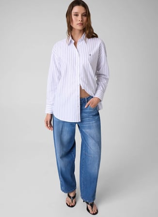 Guess Jeans Beyaz Kadın Comfort Fit Çizgili Gömlek W6YH74W3361-S04G