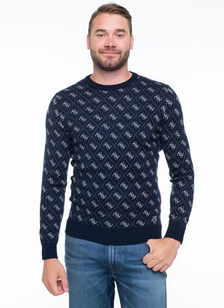 Guess Lacivert Erkek Desenli Kazak M6YR11Z0916-FBHN Martin Kazak
