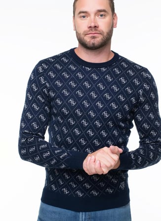 Guess Lacivert Erkek Desenli Kazak M6YR11Z0916-FBHN Martin Kazak