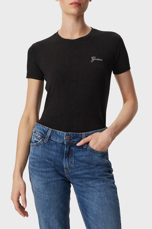 Guess New SS Cn Mini Logolu T Shirt W6YI12K3751 Kadın T SHİRT W6YI12 K3751 JBLK SİYAH