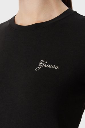 Guess New SS Cn Mini Logolu T Shirt W6YI12K3751 Kadın T SHİRT W6YI12 K3751 JBLK SİYAH