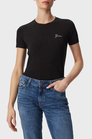 Guess New SS Cn Mini Logolu T Shirt W6YI12K3751 Kadın T SHİRT W6YI12 K3751 JBLK SİYAH